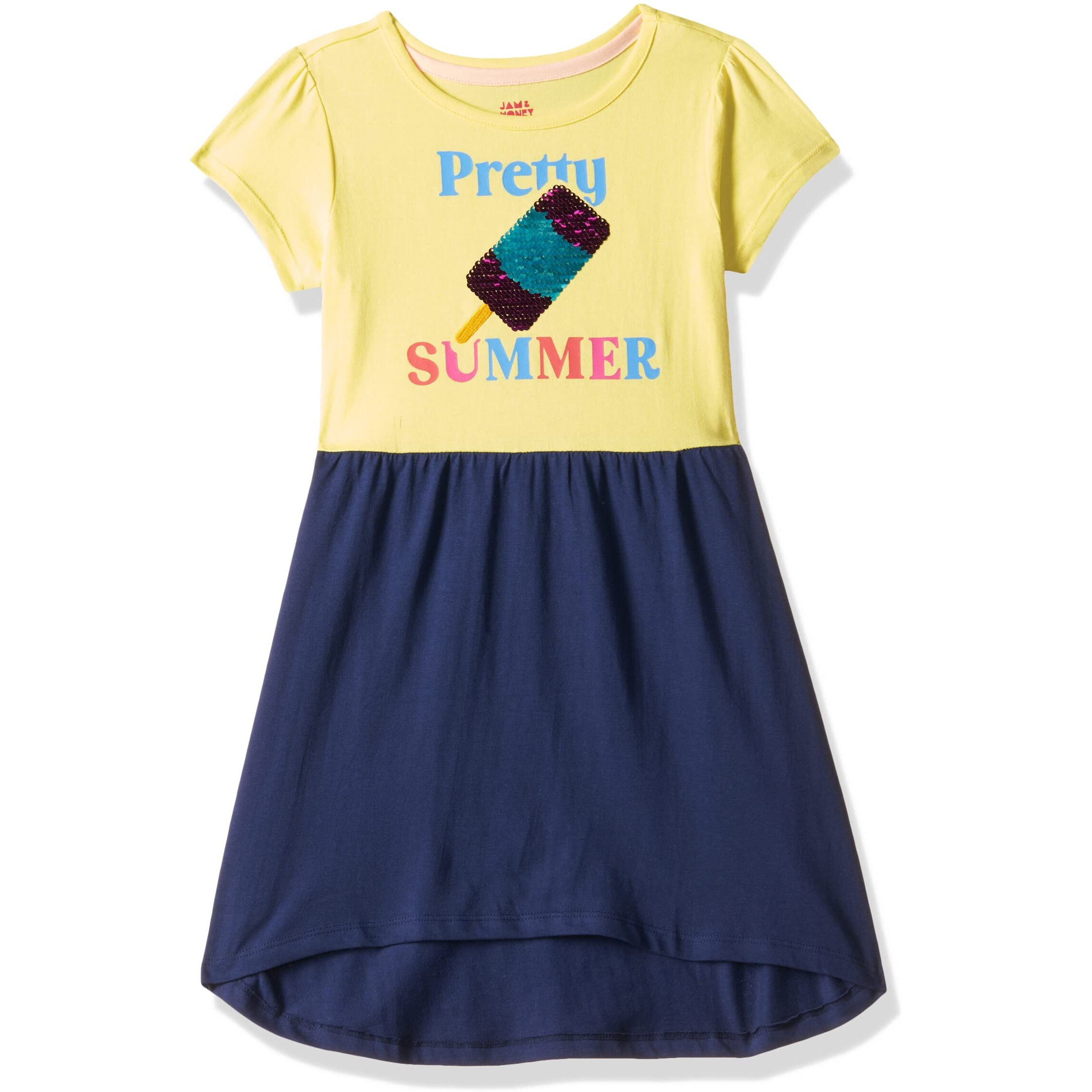 Amazon Brand - Jam & Honey Girls 100% Cotton Printed Knee Length One Piece Dress | Age 2-12 Years