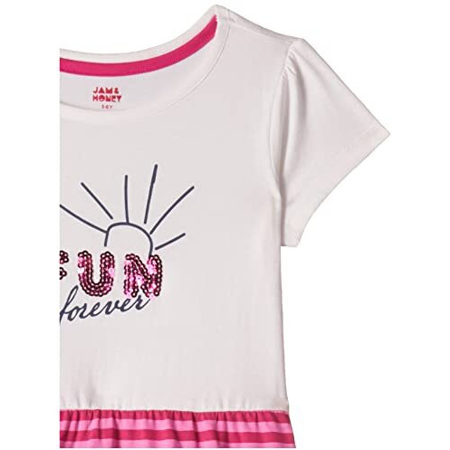 Amazon Brand - Jam & Honey Girls 100% Cotton Printed Knee Length One Piece Dress | Age 2-12 Years