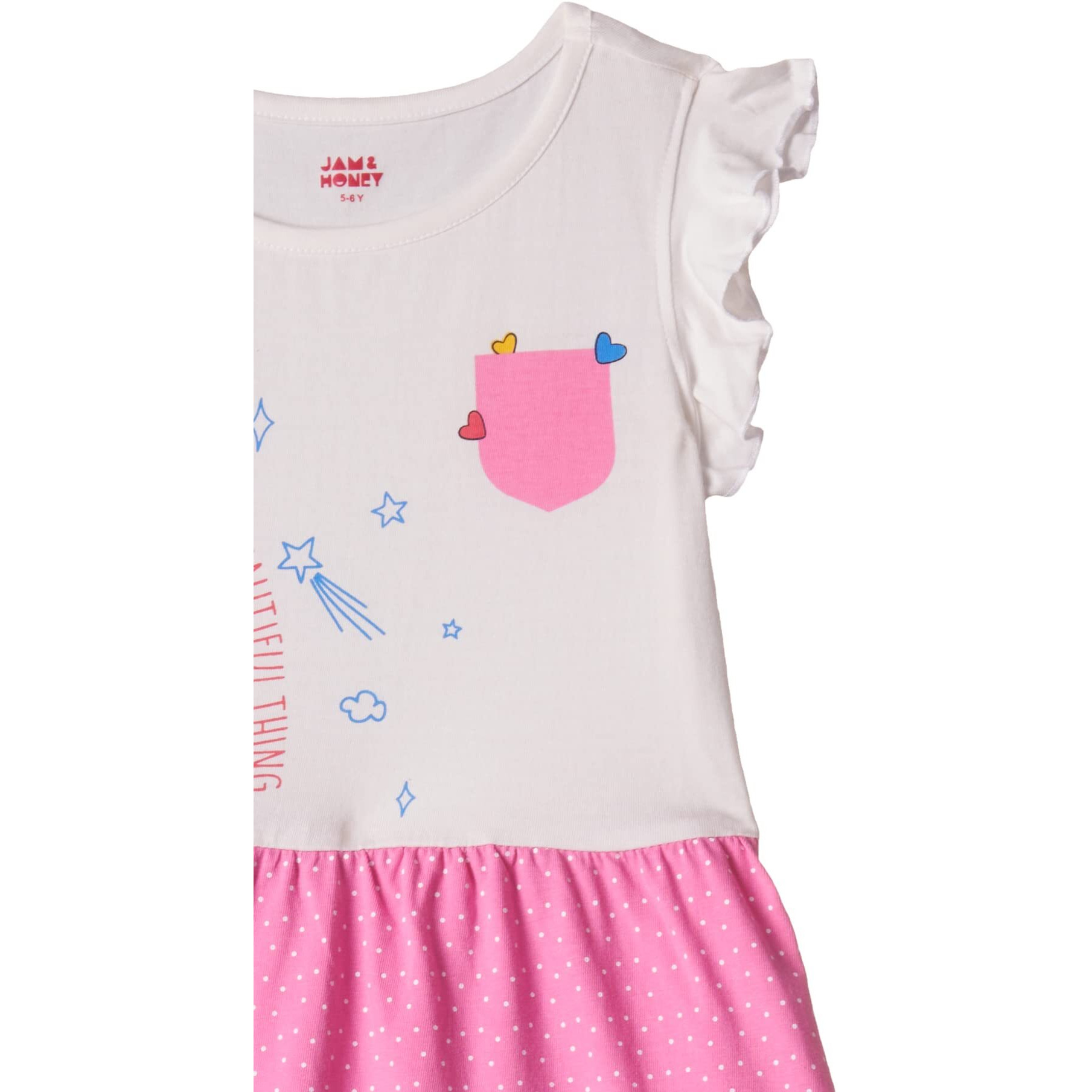 Amazon Brand - Jam & Honey Girls 100% Cotton Printed Knee Length One Piece Dress | Age 2-12 Years