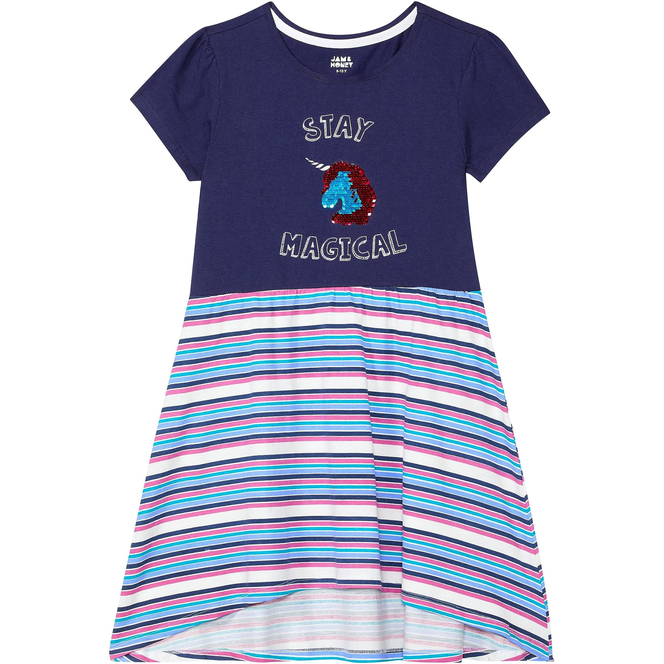Amazon Brand - Jam & Honey Girls 100% Cotton Printed Knee Length One Piece Dress | Age 2-12 Years