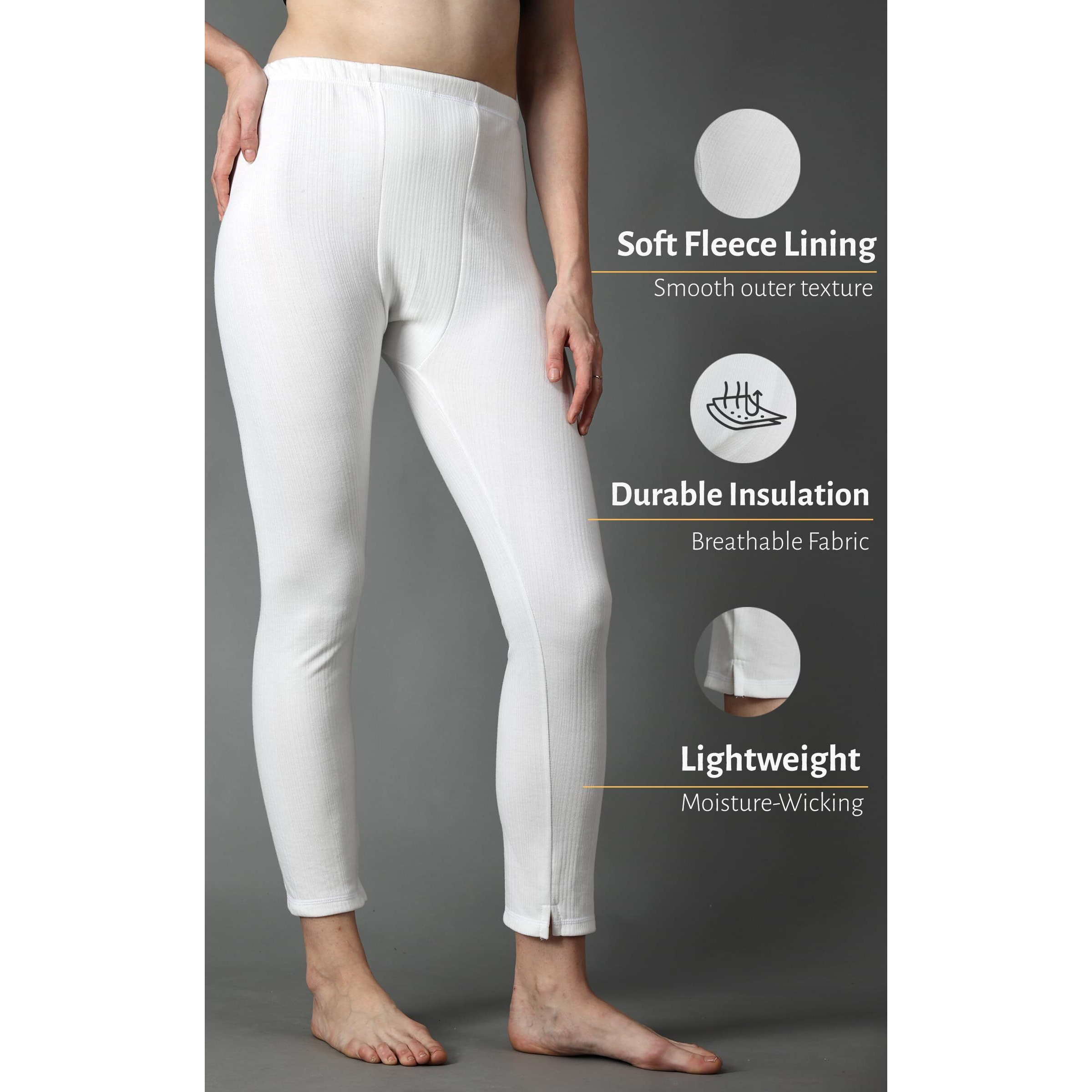 Wearslim Winter Thermal Bottom Underwear for Women | Ultra Soft Winter Warmer Inner Wear Johns Pant Lower Color - White (Size - Large)