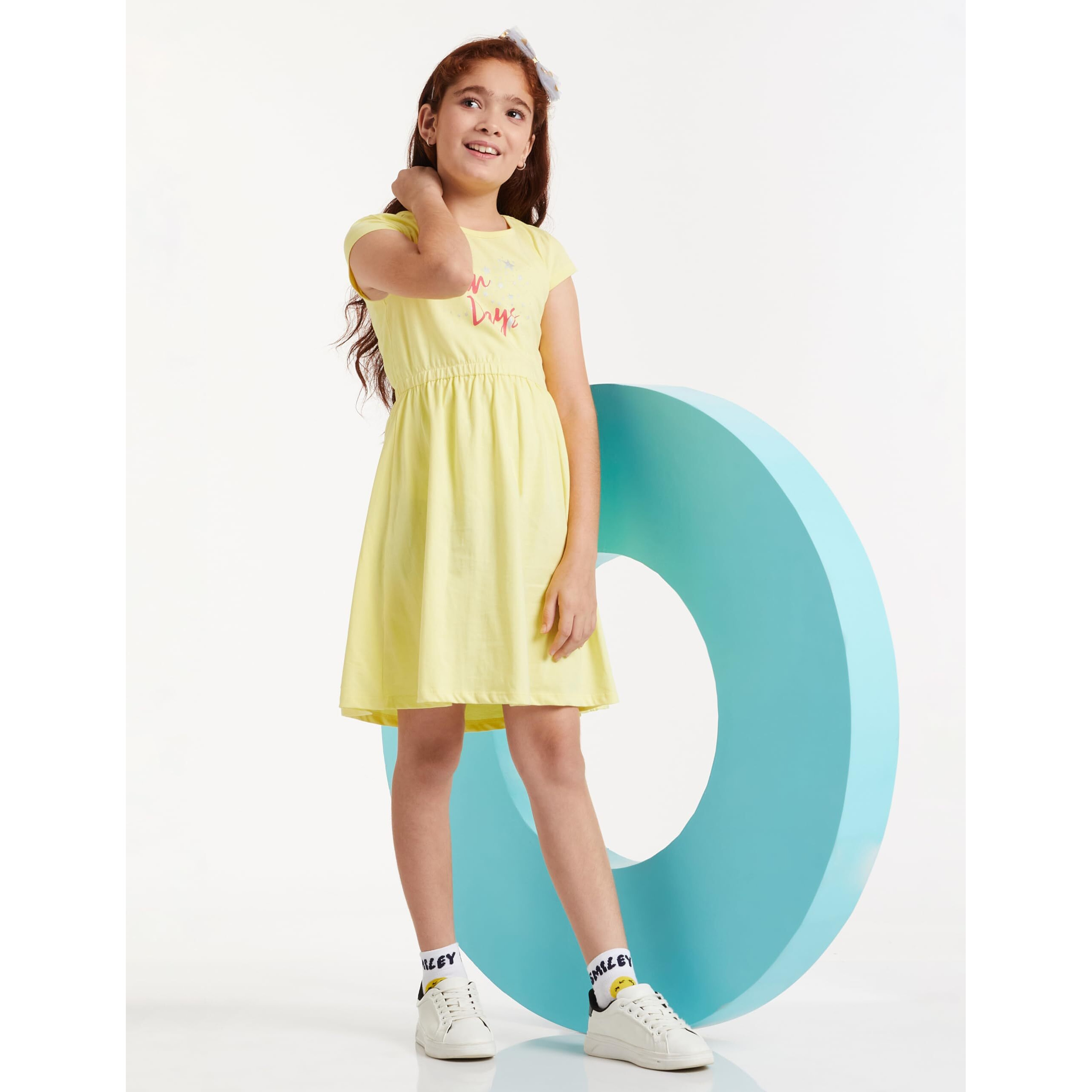 Amazon Brand - Jam & Honey Girls 100% Cotton Printed Knee Length One Piece Dress | Age 2-12 Years