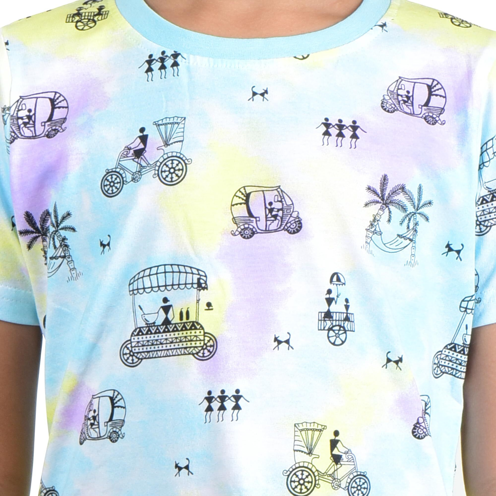 Clothe Funn Boys Co-Ordinate Set T-Shirts & Shorts Set White AOP/Navy (2-3 Y)