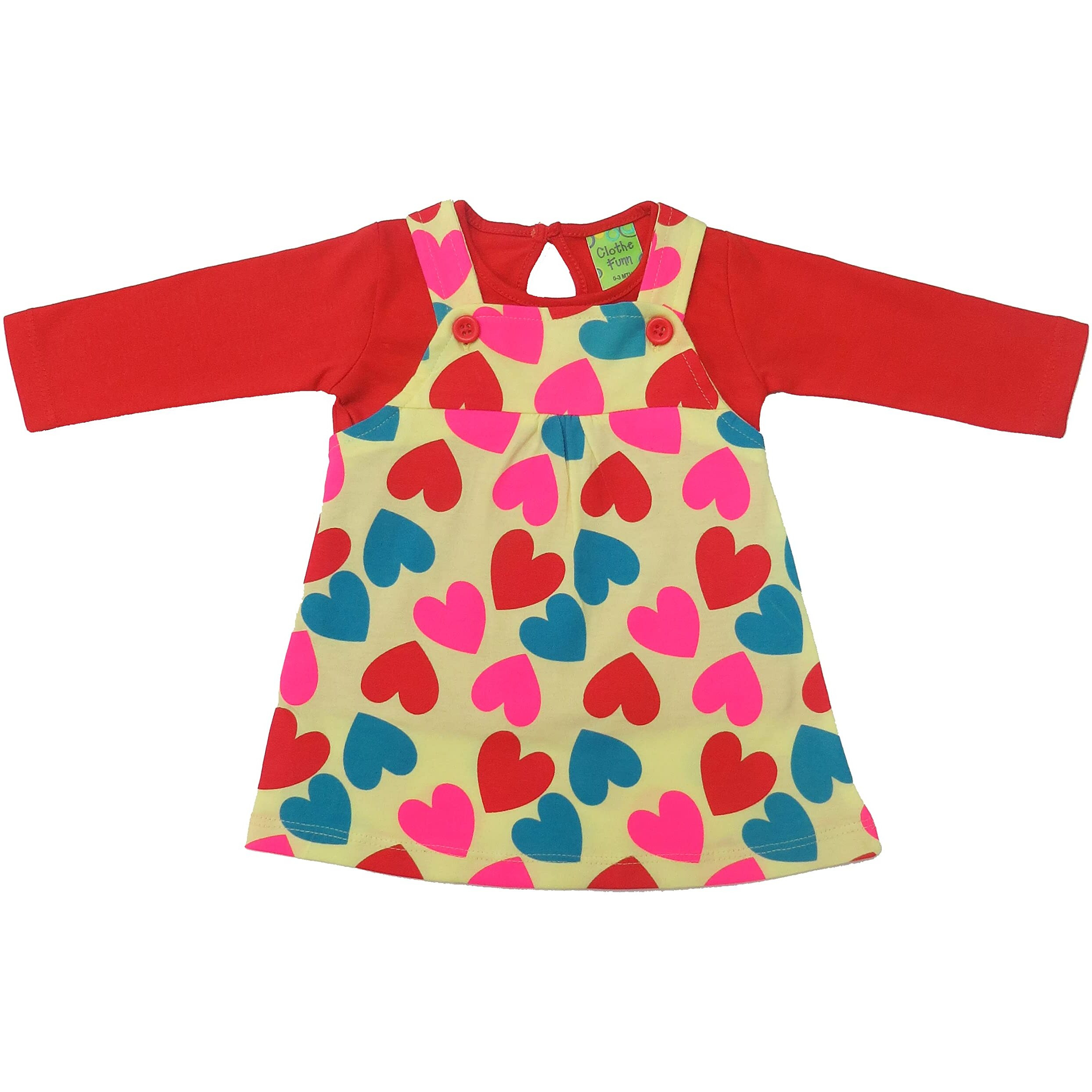 Clothe Funn New Born Knee Length Baby Girl Dress (Lemon AOP/Coral 2-3 Years)