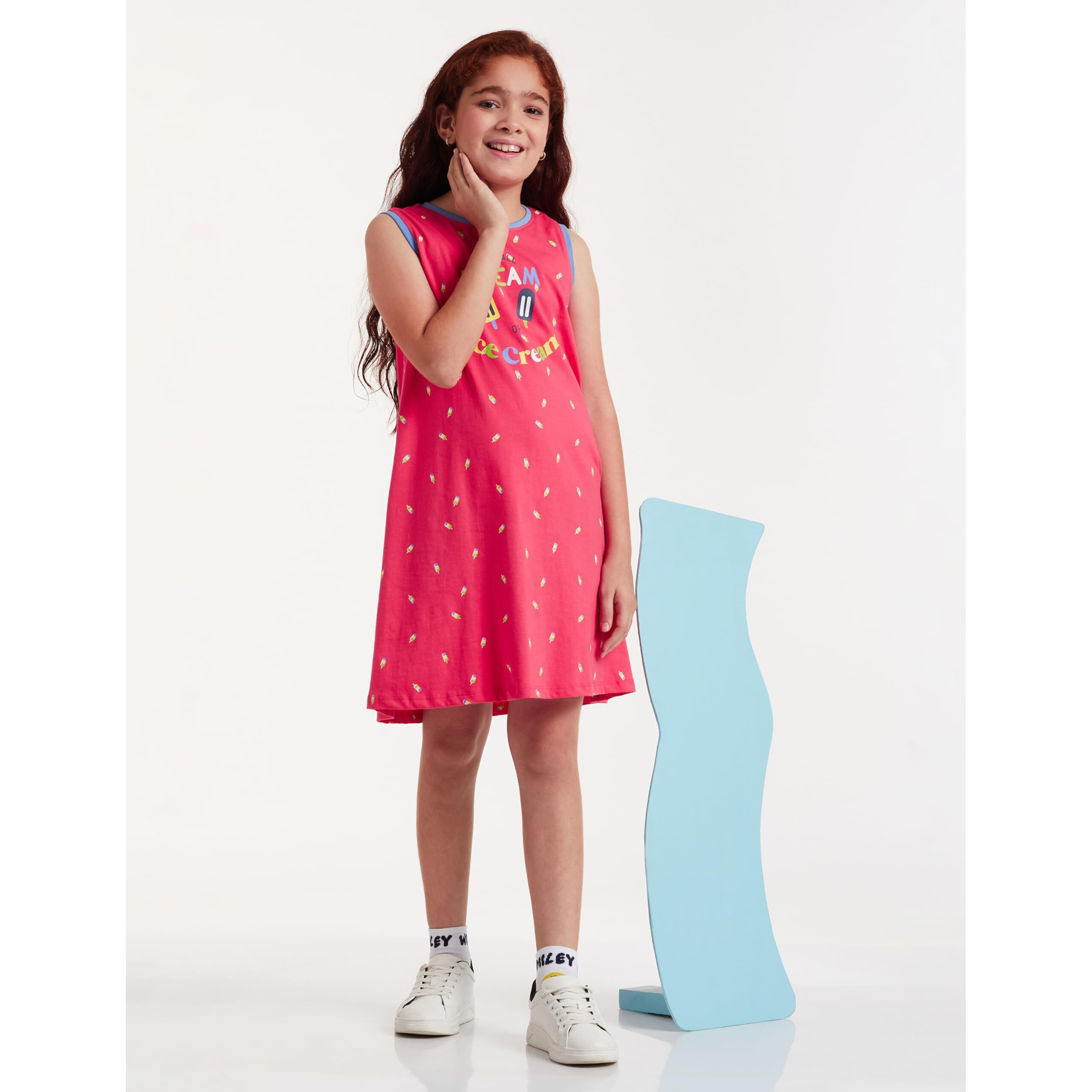 Amazon Brand - Jam & Honey Girls 100% Cotton Printed Knee Length Sleeveless Dress | Age 2-12 Years