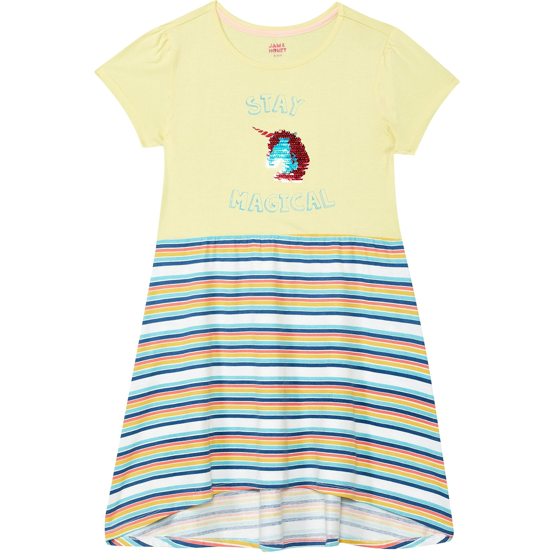 Amazon Brand - Jam & Honey Girls 100% Cotton Printed Knee Length One Piece Dress | Age 2-12 Years