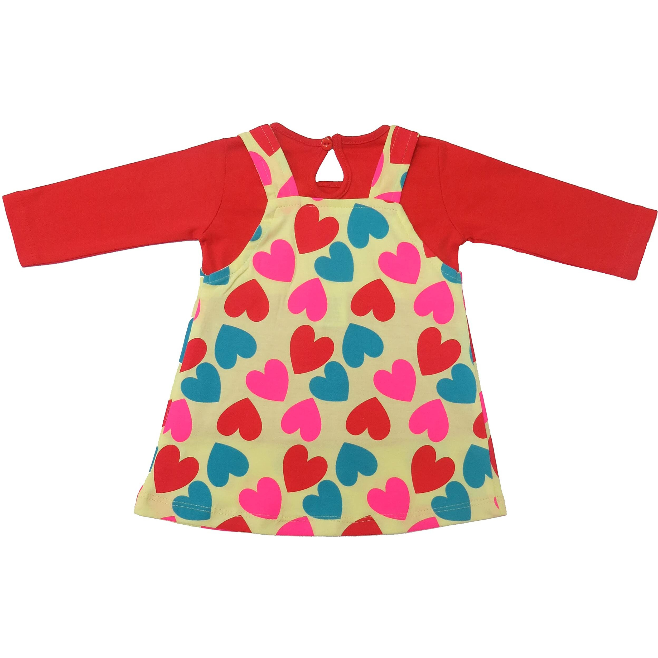 Clothe Funn New Born Knee Length Baby Girl Dress (Lemon AOP/Coral 9-12 Months)