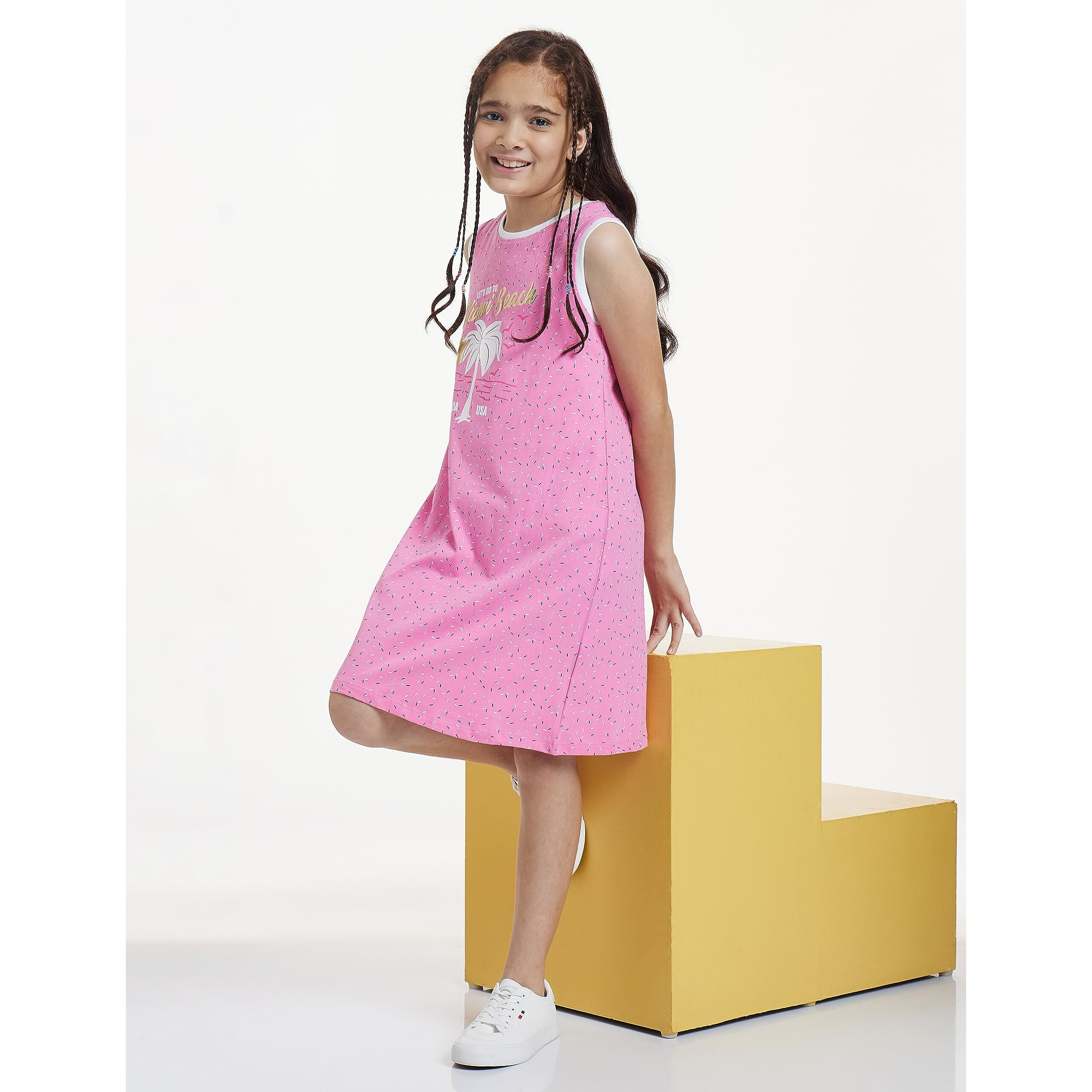 Amazon Brand - Jam & Honey Girls Cotton Knee-Length Casual Dress (JH-K-SS22-DRE-115_Multi 37_2-3 Years)