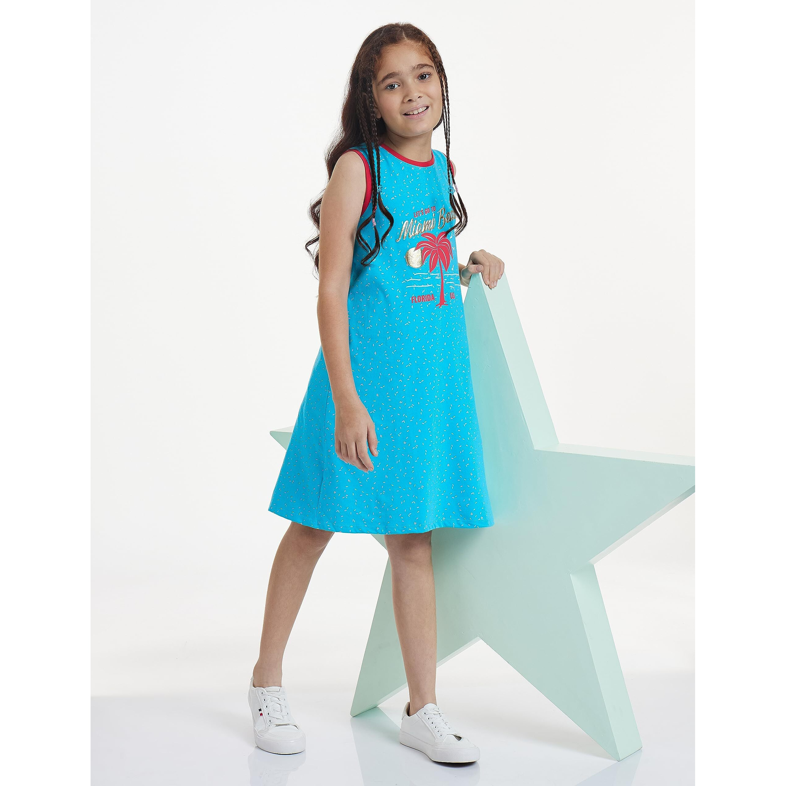 Amazon Brand - Jam & Honey Girls Cotton Knee-Length Casual Dress (JH-K-SS22-DRE-115_Multi 38_2-3 Years)