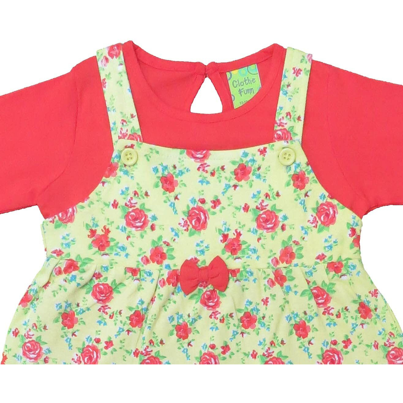 Clothe Funn New Born Knee Length Baby Girl Dress (Coral/Yellow AOP 3-6 Months)