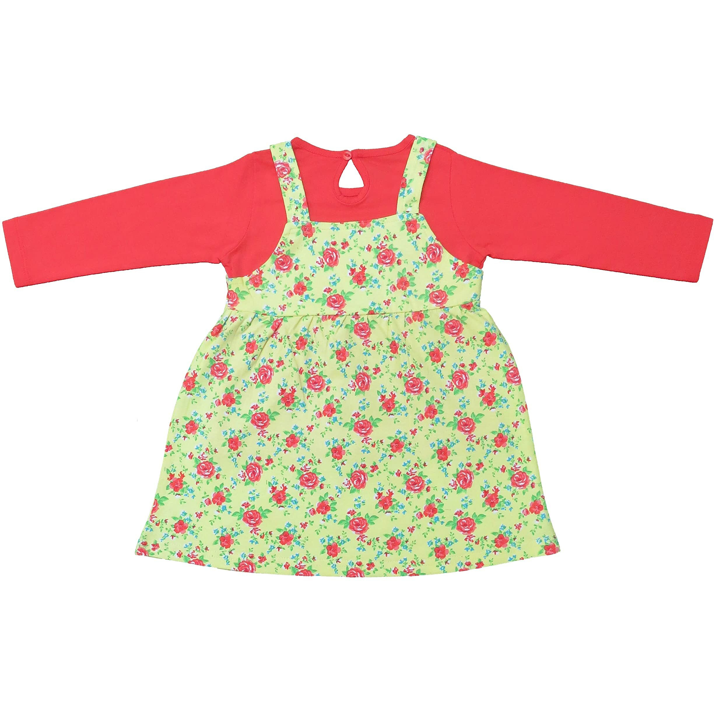 Clothe Funn New Born Knee Length Baby Girl Dress (Coral/Yellow AOP 3-6 Months)