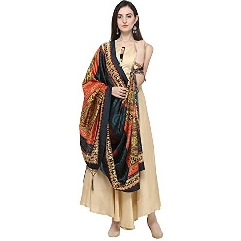 KAHIRAA WHOLETEX Womens Silk Multicoloured Digital Print Free Size Silk Dupatta