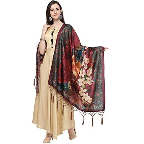 KAHIRAA WHOLETEX Womens Silk Multicoloured Digital Print Free Size Silk Dupatta