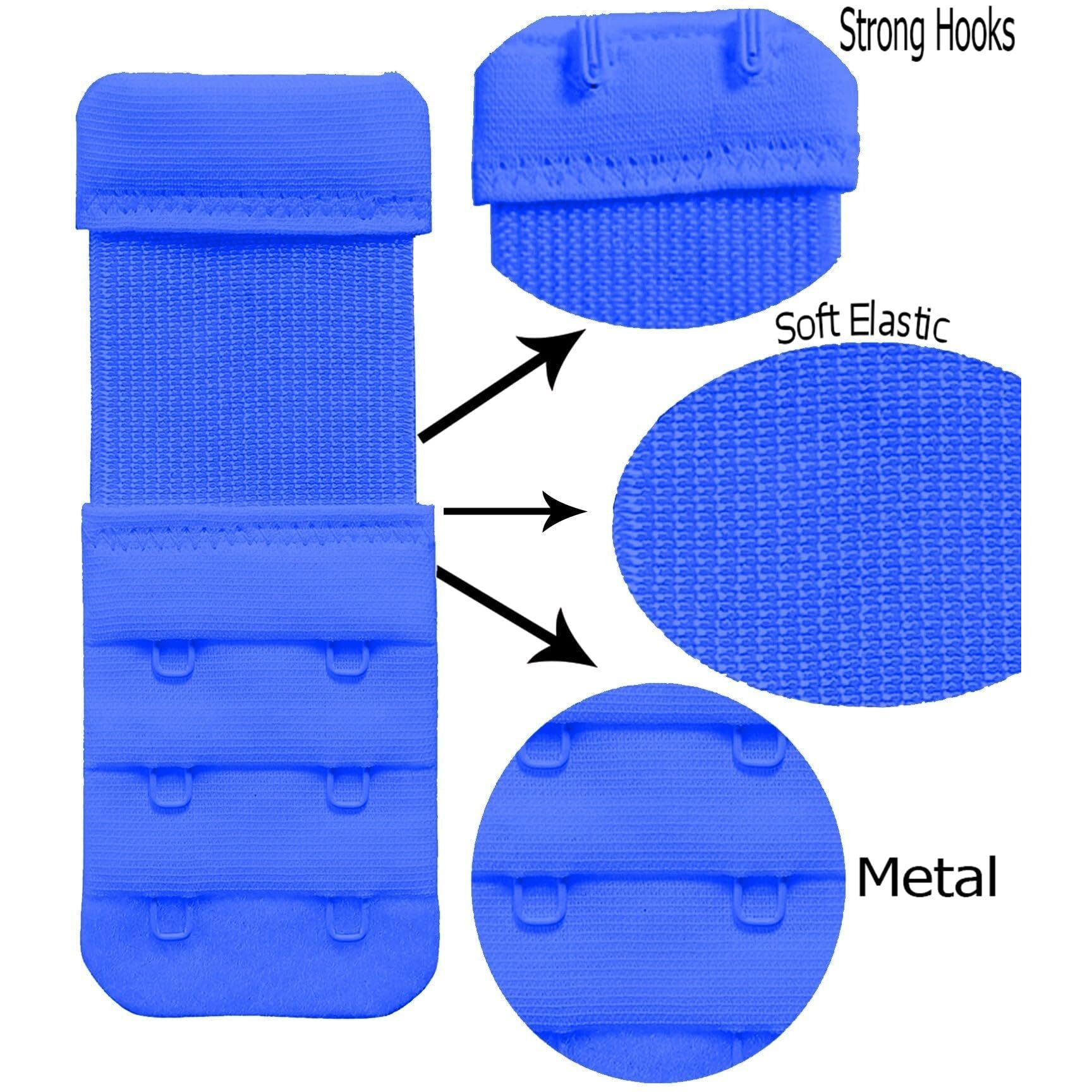 Bureaucrat Elastic Bra Hook Extender-(2 Hook/3 Eye & 3 Hook/3 Eye) with Extra Elastic- Increase Band Length- (2 Hooks-(Royal BluePack of 3))