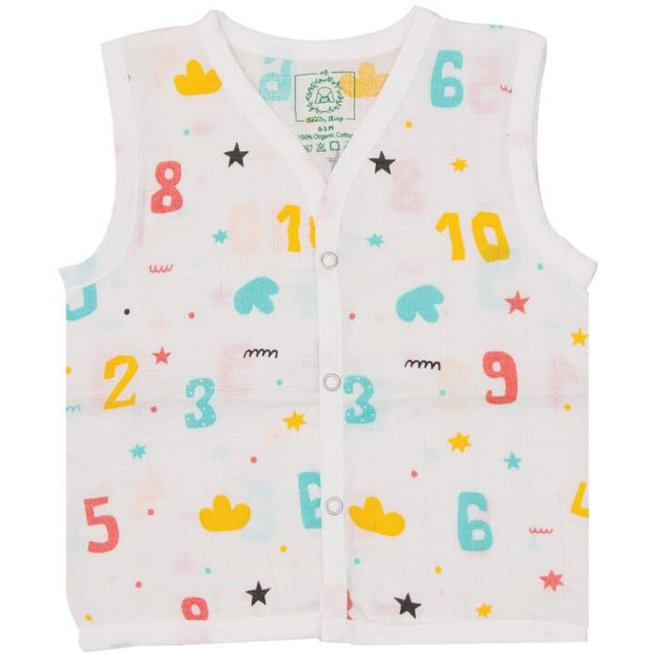 A toddler thing - Organic Cotton Muslin Jabla & Short White Jhabla | for Baby Boys & Girls | Summerwear Jabala | Sleeveless Vest | Casual Clothing | Shade Count Down | Size - 18-24 Months