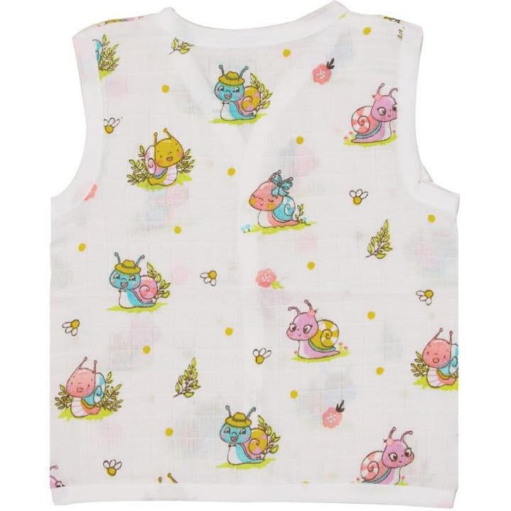 A toddler thing - Organic Cotton Muslin Jabla & Short White Jhabla | for Baby Boys & Girls | Summerwear Jabala | Sleeveless Vest | Casual Clothing | Shade Snail Mail | Size - 18-24 Months