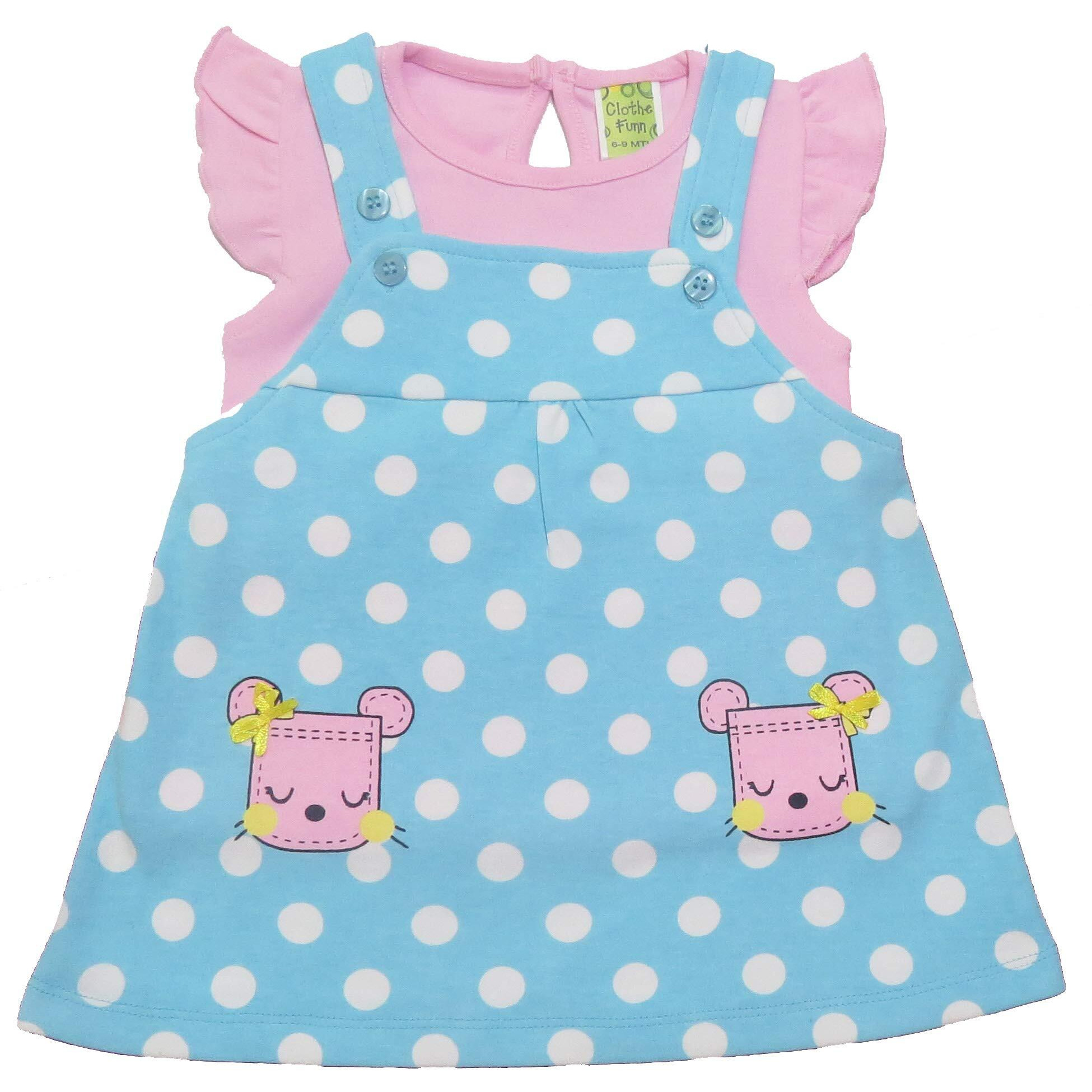 Clothe Funn Baby-Girls Cotton Pinafore Knee-Length Dress (NBFRK413BP03_T.Blue Pink
