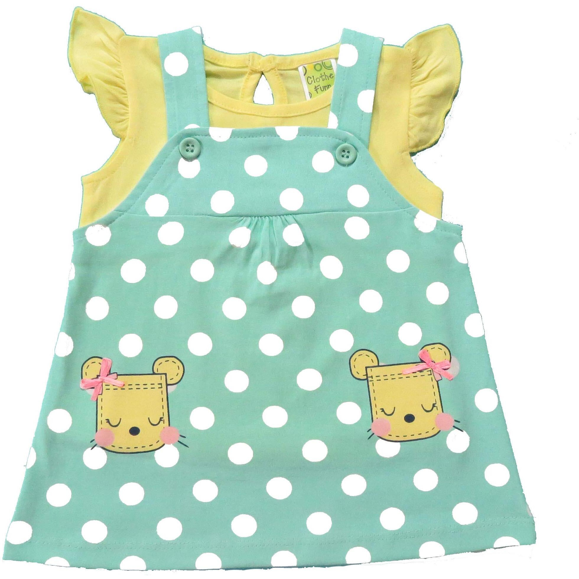 Clothe Funn Baby-Girls Cotton Pinafore Knee-Length Dress (68-BFI4-4485_Mint Yellow