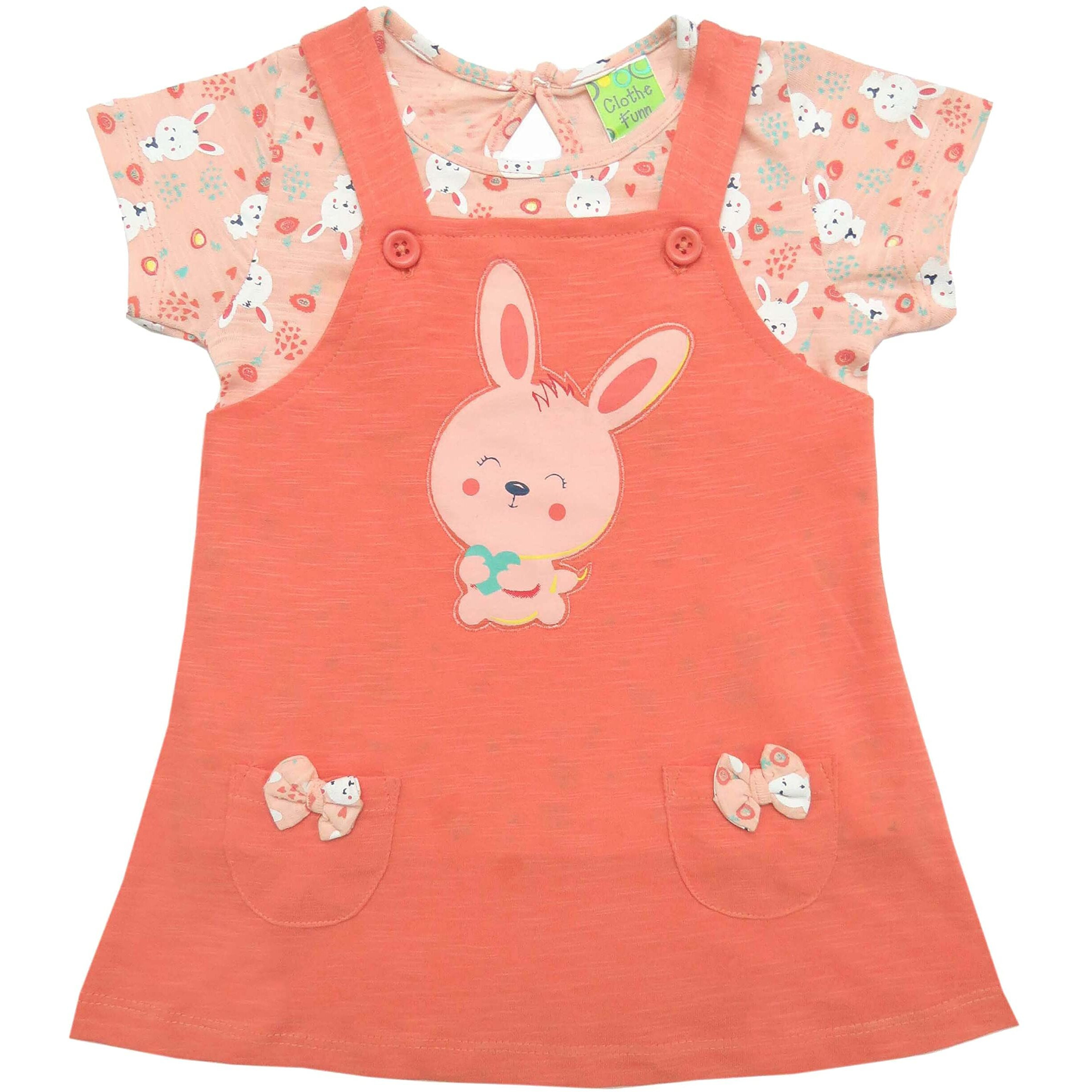 Clothe Funn New Born Knee Length Baby Girl Dress (Coral/Peach 0-3 Months)