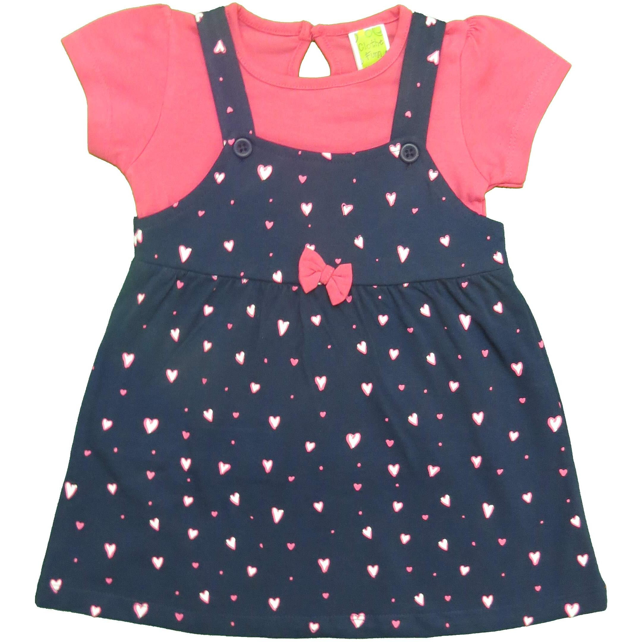 Clothe Funn Baby-Girls Cotton Pinafore Knee-Length Dress (36NBFRK7_Navy Coral