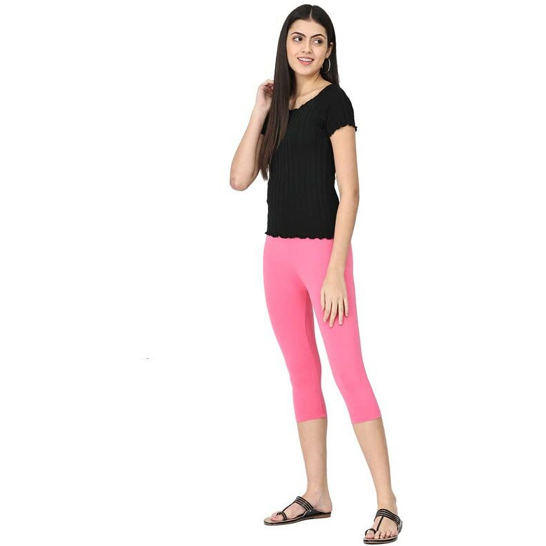 Robinbosky Premium Cotton Lycra Stretchable Capris Leggings (XLBabyPink)