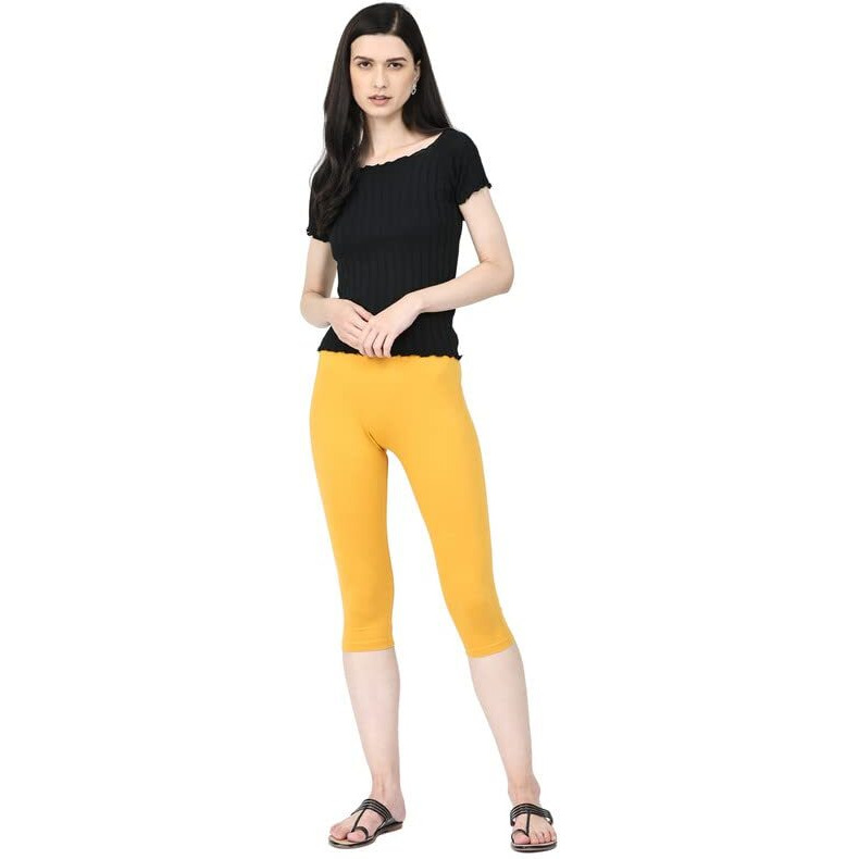 Robinbosky Premium Cotton Lycra Stretchable Capris Leggings (SSunYellow)