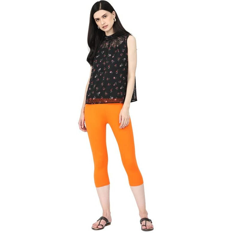 Robinbosky Premium Cotton Lycra Stretchable Capris Leggings (XXLOrange)
