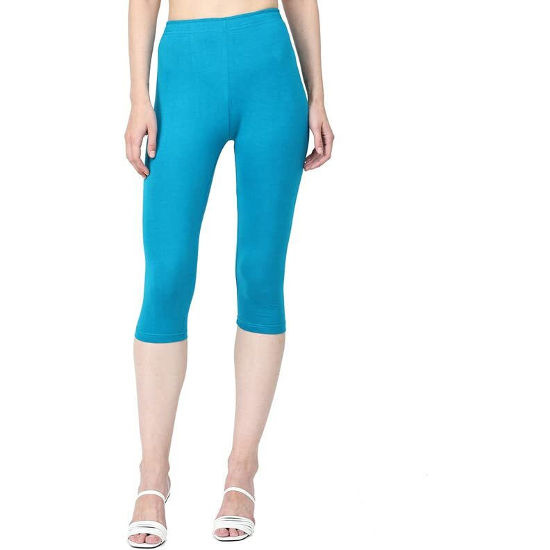 Robinbosky Premium Cotton Lycra Stretchable Capris Leggings (XXLPeacockBlue)