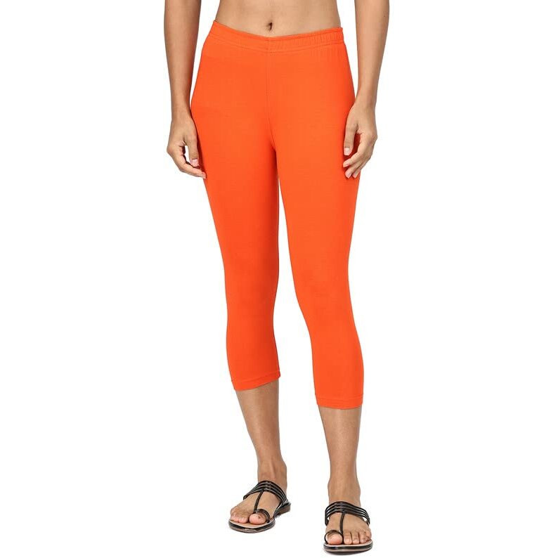 Robinbosky Premium Cotton Lycra Stretchable Capris Leggings (MTangerineTango)