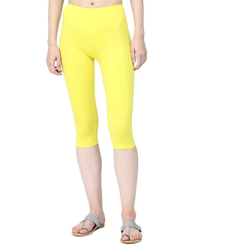 Robinbosky Premium Cotton Lycra Stretchable Capris Leggings (MLemonYellow)