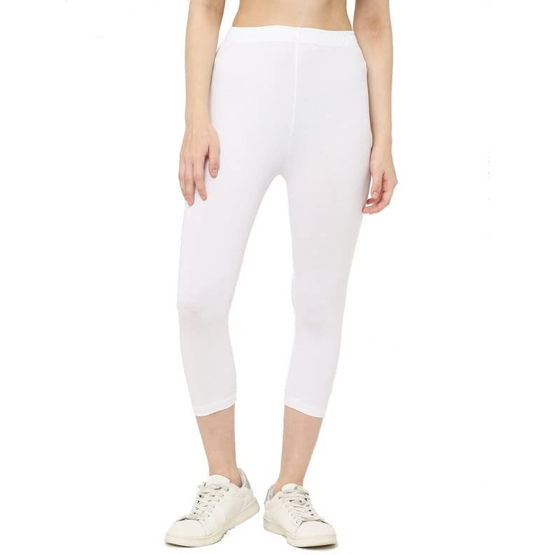 Robinbosky Premium Cotton Lycra Stretchable Capris Leggings (LWhite)