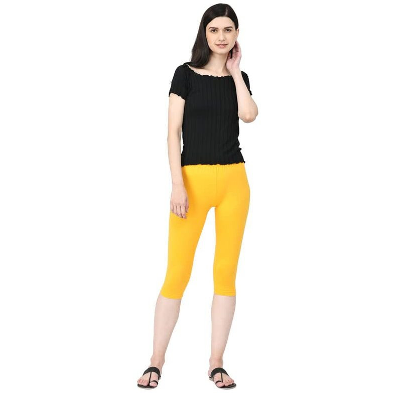 Robinbosky Premium Cotton Lycra Stretchable Capris Leggings (MTurmeric)