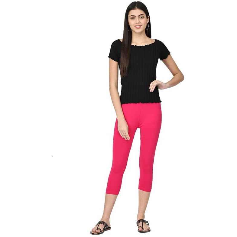 Robinbosky Premium Cotton Lycra Stretchable Capris Leggings (LFushia)