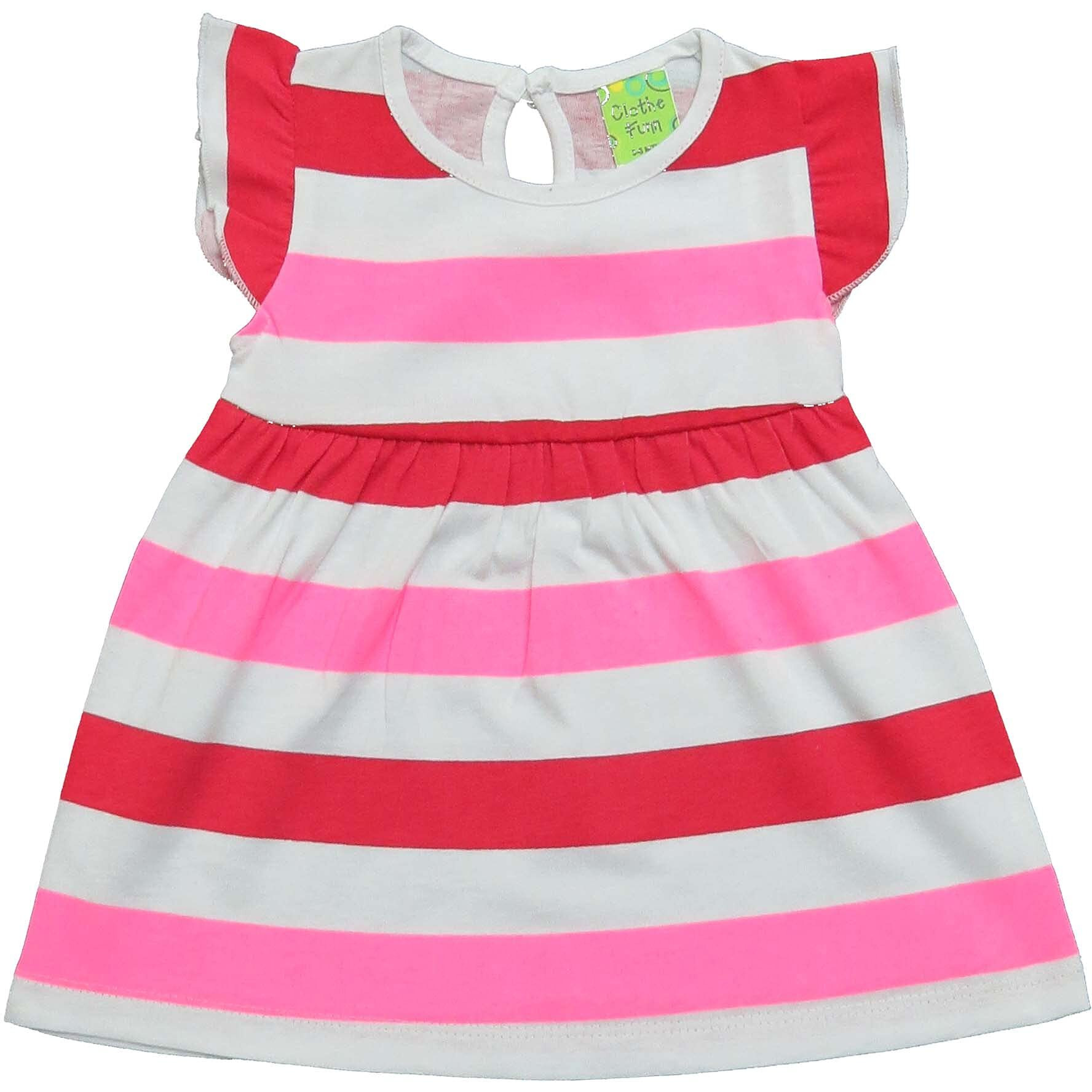 Clothe Funn New Born Knee Length Baby Girl Dress (White Stripes 12-18 Months)