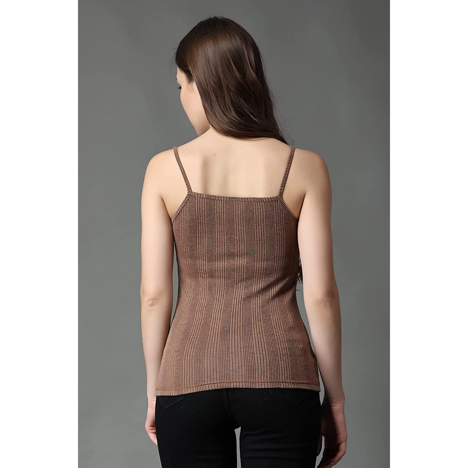 FF Thermal Warmer Spaghetti Modern Fit Top For Women Ultra Soft Sleeveless Scoop Neck Winter Inner Wear Top Johns Underwear Color-Brown (Size-Small) (Pack-1)