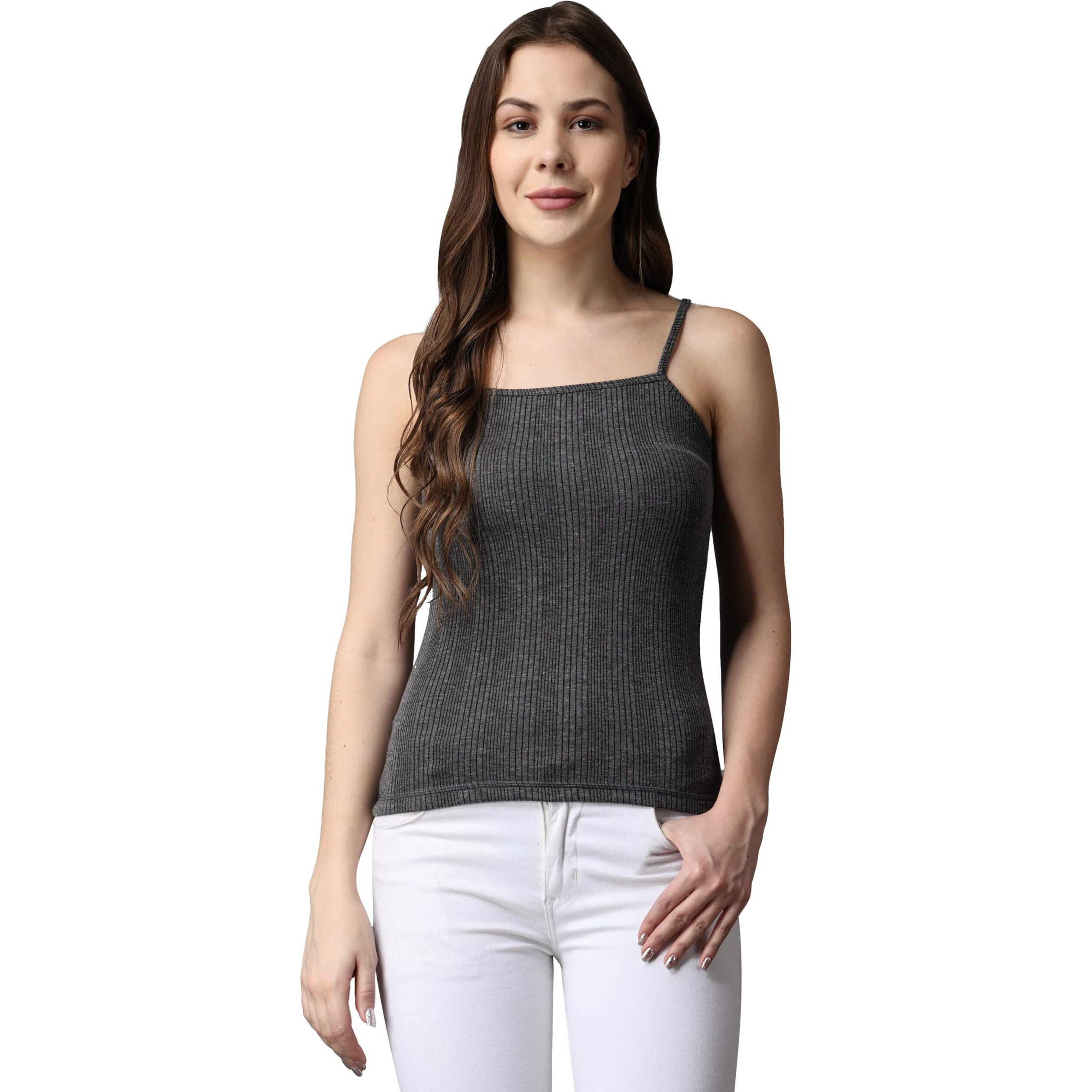FF Thermal Warmer Spaghetti Top for Women Ultra Soft Sleeveless Scoop Neck Winter Inner Wear Top Johns Underwear Color-Dark Grey (Size-L) Pack-1
