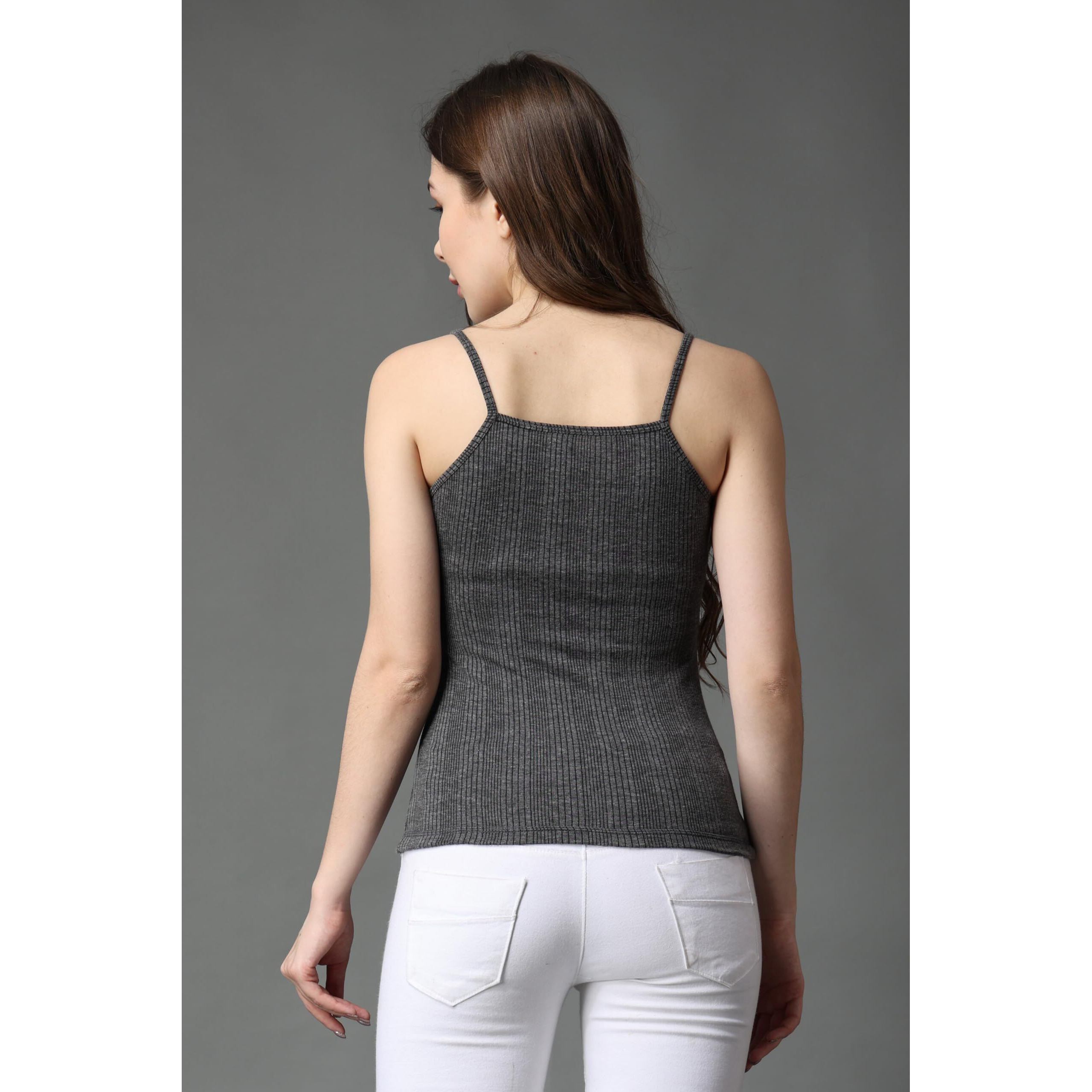 FF Thermal Warmer Spaghetti Top for Women Ultra Soft Sleeveless Scoop Neck Winter Inner Wear Top Johns Underwear Color-Dark Grey (Size-L) Pack-1
