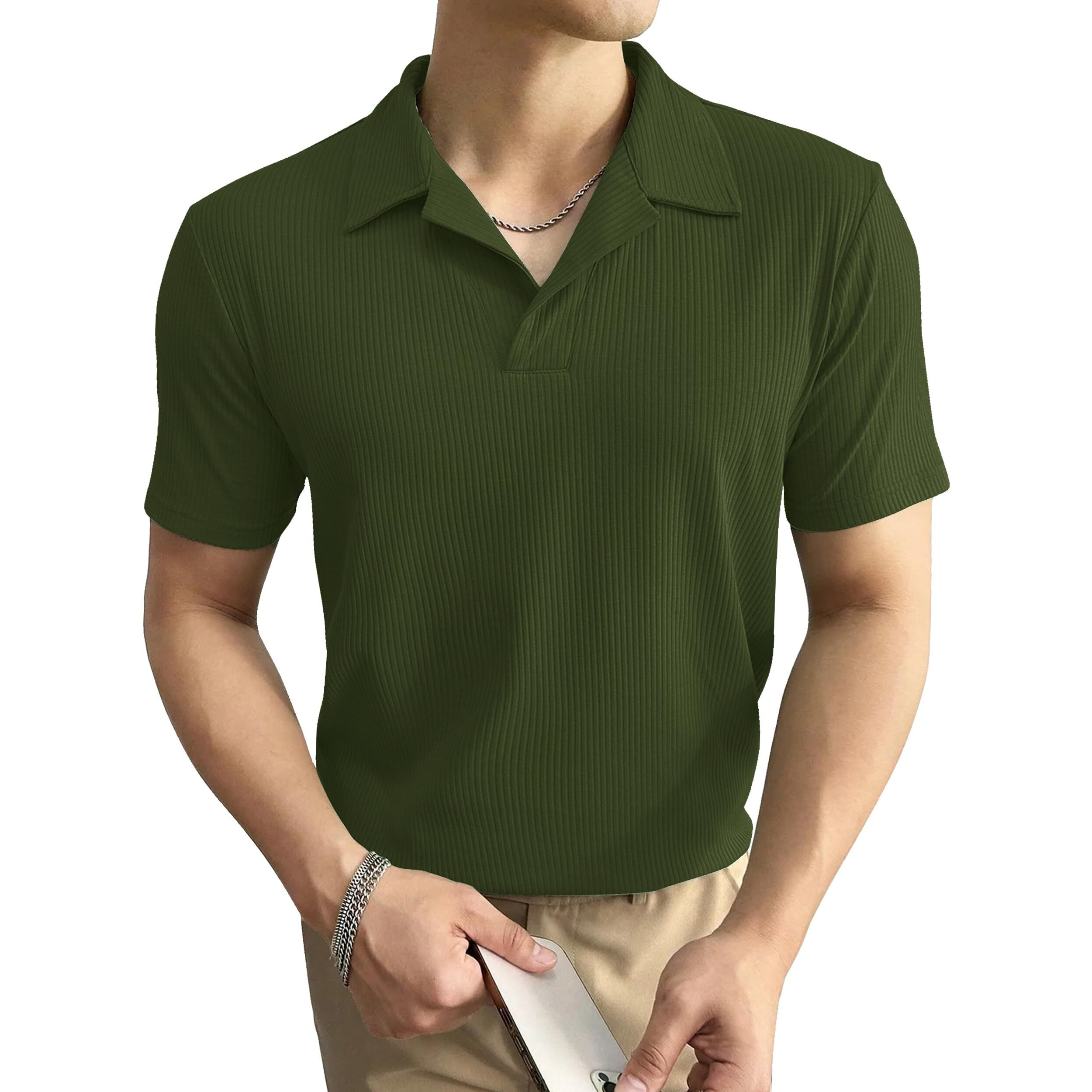 I ENTERPRISE Cotton Blend Regular Fit Round Spread Collar Solid Short Sleeve T-Shirt for Men & Boys Color - Green Size -M