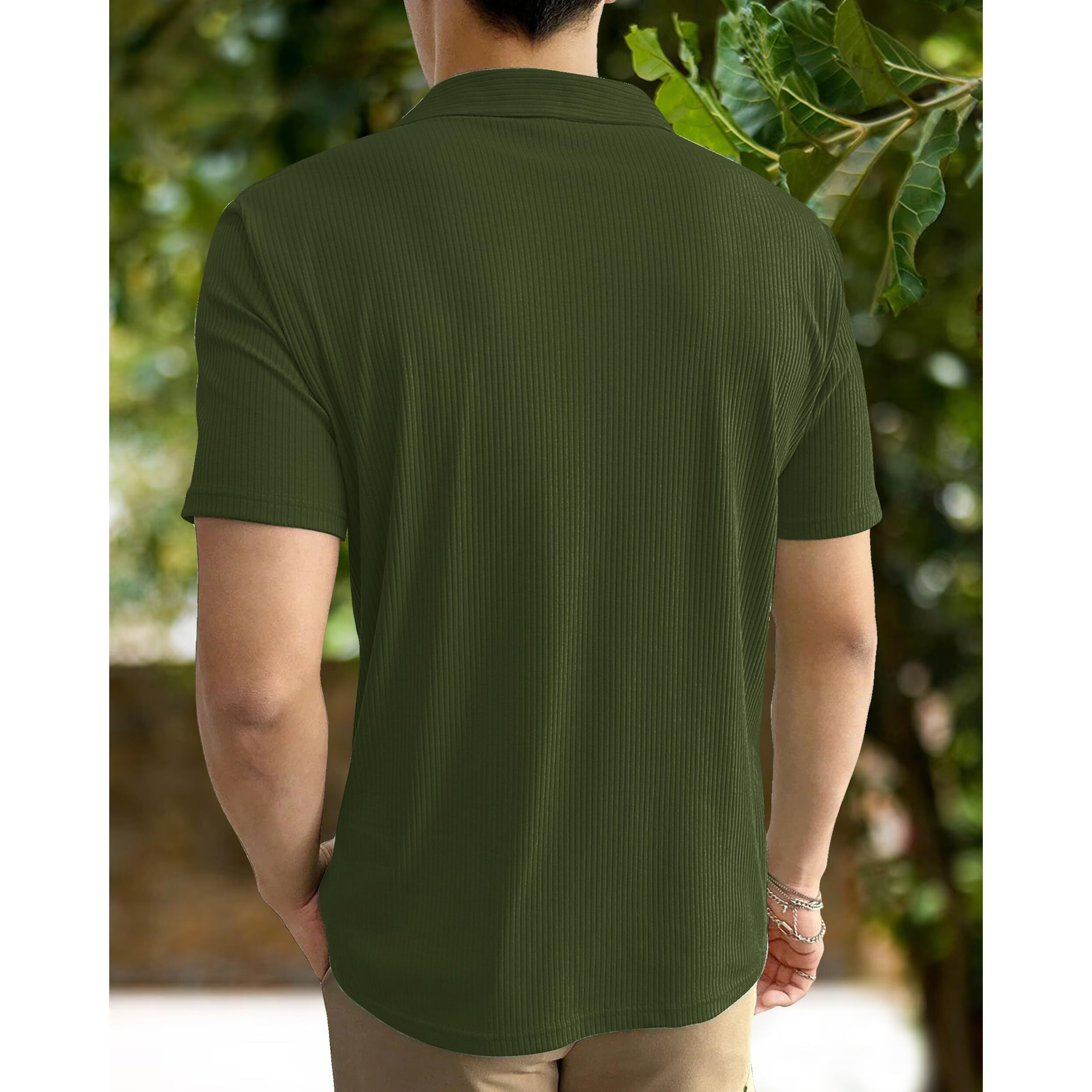I ENTERPRISE Cotton Blend Regular Fit Round Spread Collar Solid Short Sleeve T-Shirt for Men & Boys Color - Green Size -M
