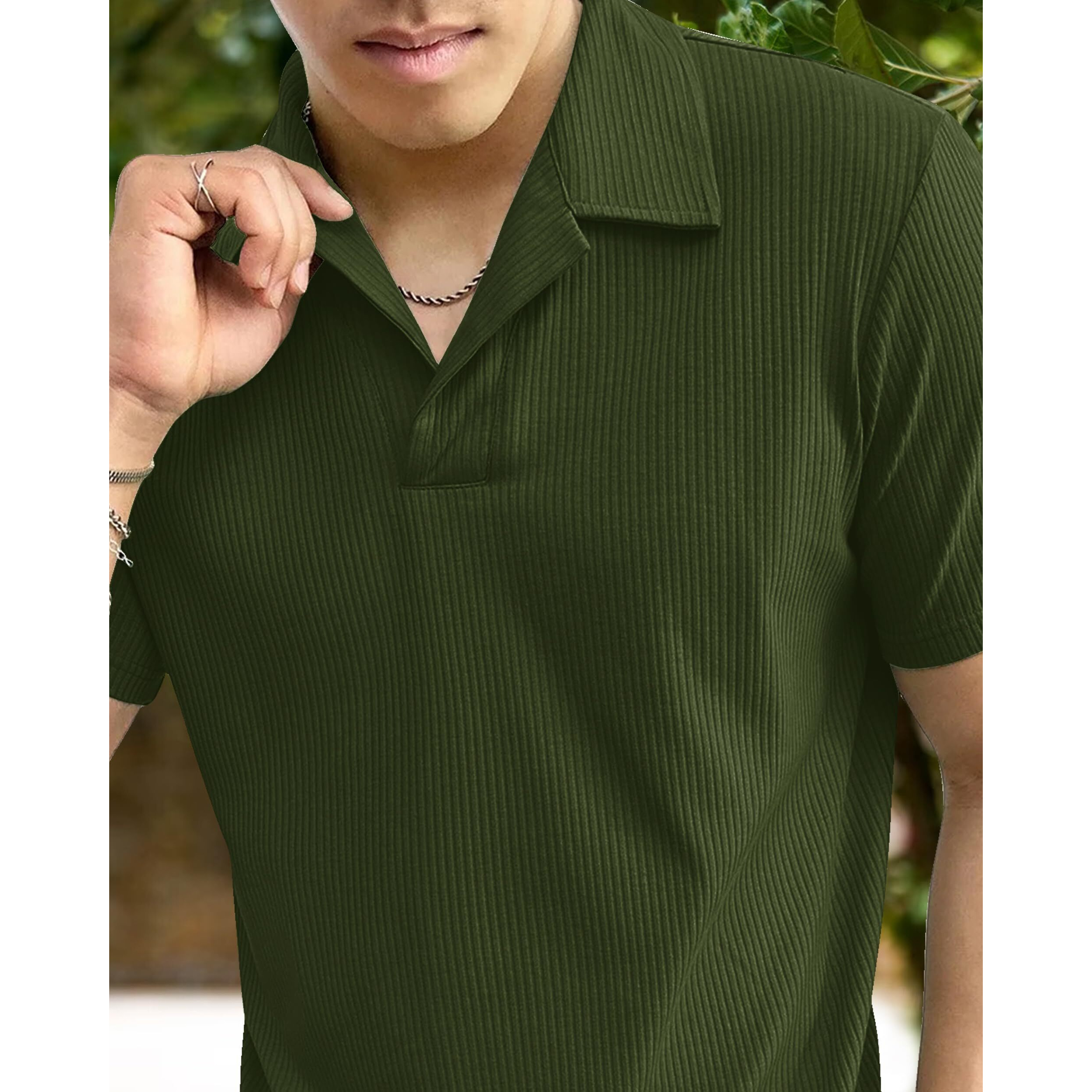 I ENTERPRISE Cotton Blend Regular Fit Round Spread Collar Solid Short Sleeve T-Shirt for Men & Boys Color - Green Size -M