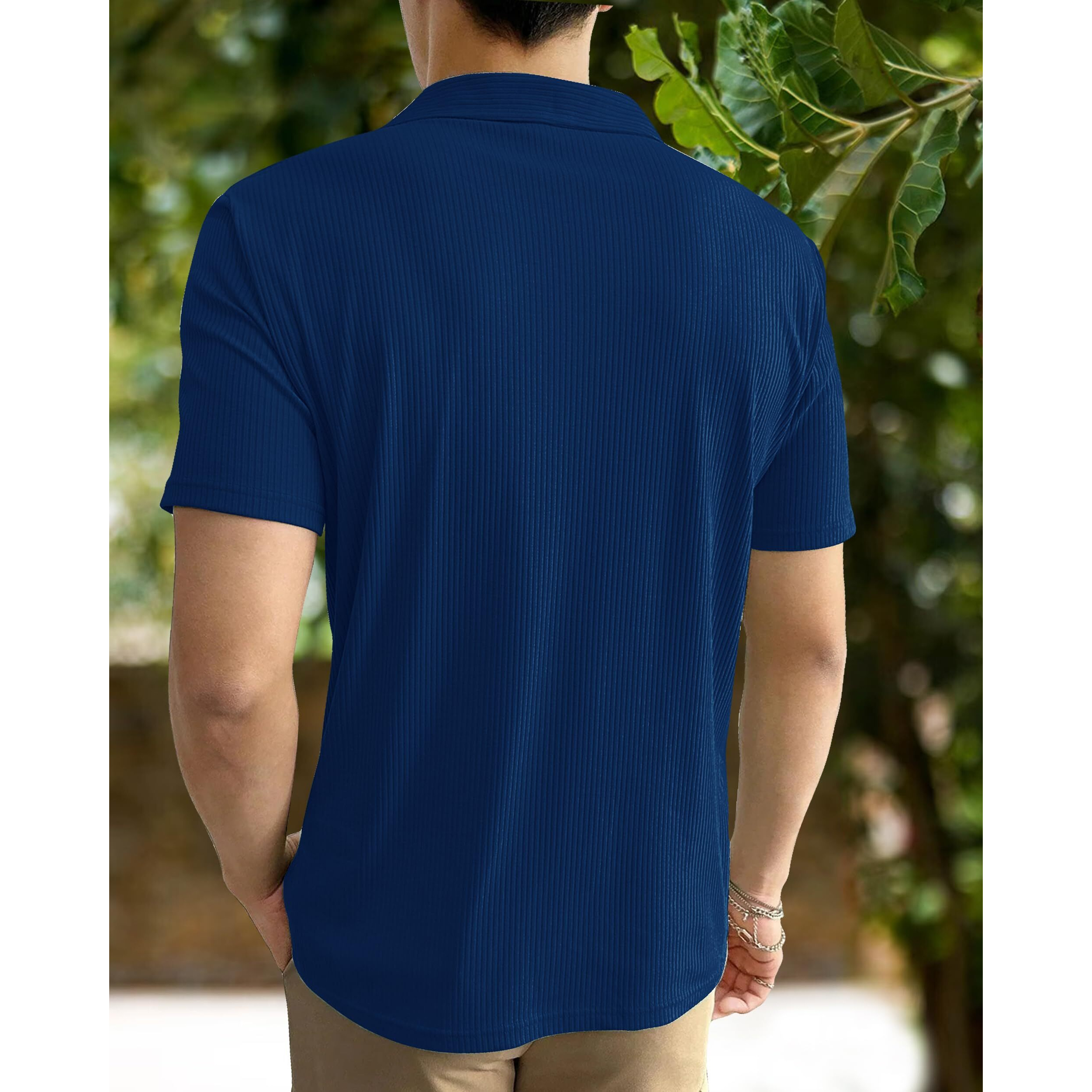 I ENTERPRISE Cotton Blend Regular Fit Round Spread Collar Solid Short Sleeve T-Shirt for Men & Boys Color - Navy Blue Size -L