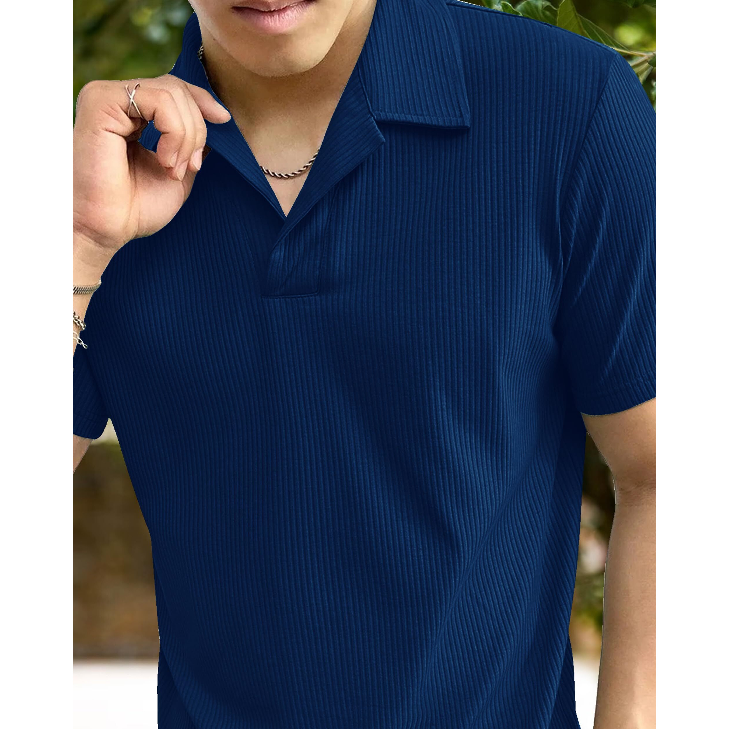 I ENTERPRISE Cotton Blend Regular Fit Round Spread Collar Solid Short Sleeve T-Shirt for Men & Boys Color - Navy Blue Size -L