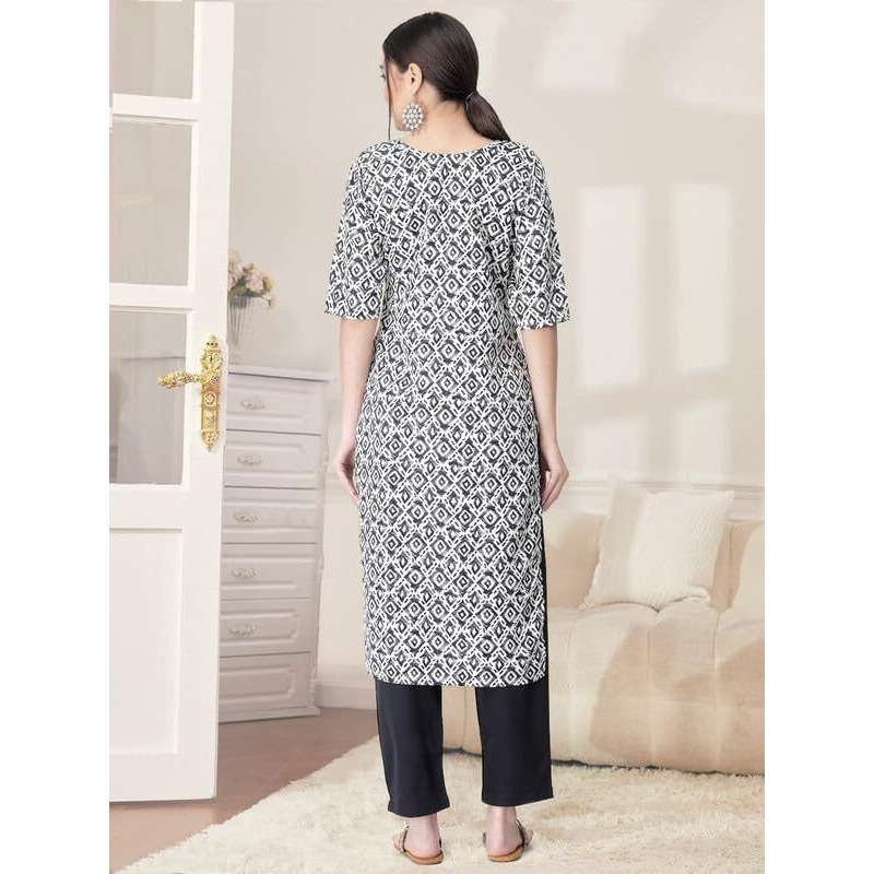 Pinkmint Kurta Set for Women Cotton Printed Straight Kurta with Pant (Pack of 1)