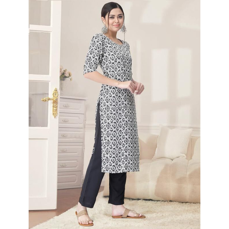 Pinkmint Kurta Set for Women Cotton Printed Straight Kurta with Pant (Pack of 1)