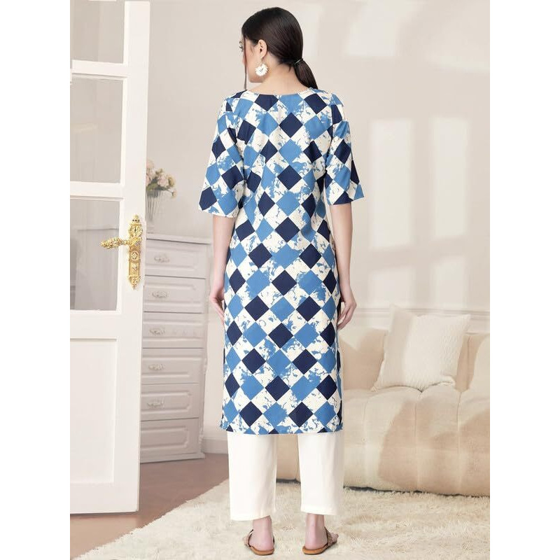 Pinkmint Kurta Set for Women Cotton Printed Straight Kurta with Pant (Pack of 1)