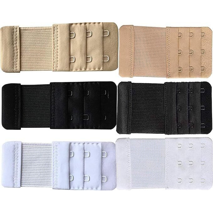 Bureaucrat Elastic Bra Hook Extender-(2Hook/3 Eye & 3Hook/3Eye) with Extra Elastic- Increase Band Length-Bra Hook Extender Combo for Women (2 & 3 HooksPack of 6(Beige Black White))