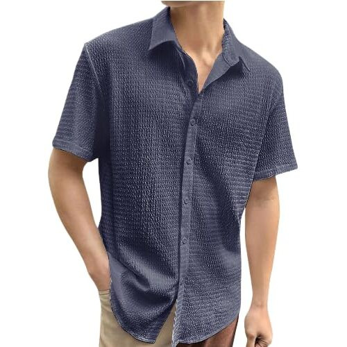 Tee Projekt Mens Popcorn Shirt Texture Pattern Mens Casual Shirt Half Sleeves Goa Beach Summer Shirt Grey