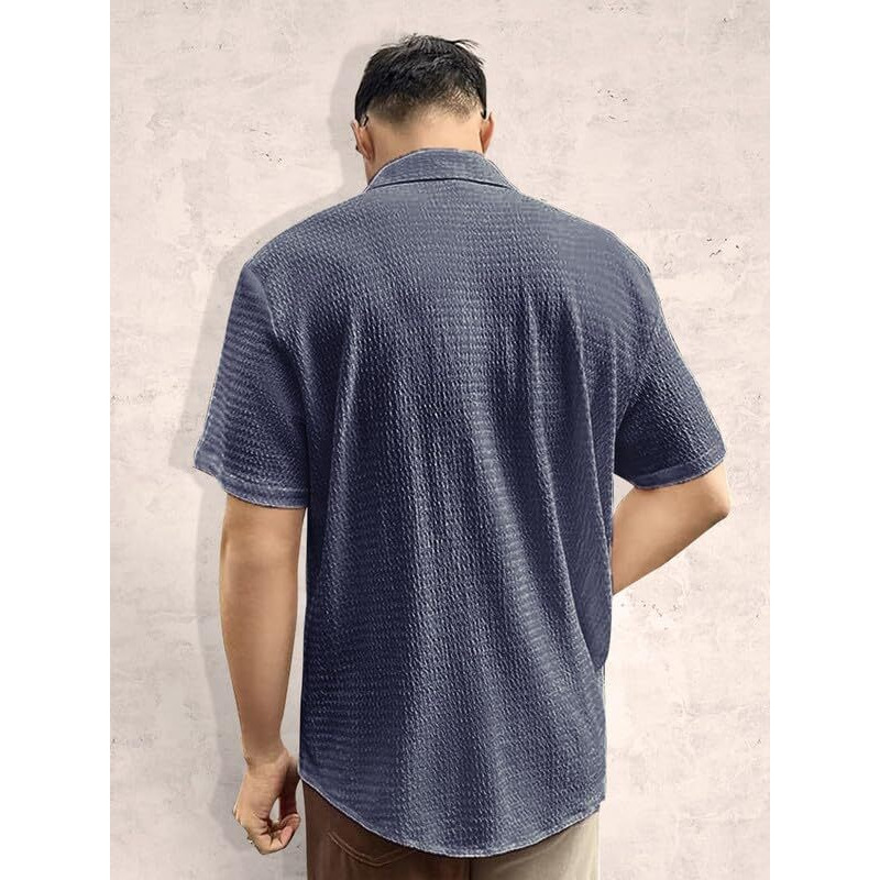 Tee Projekt Mens Popcorn Shirt Texture Pattern Mens Casual Shirt Half Sleeves Goa Beach Summer Shirt Grey