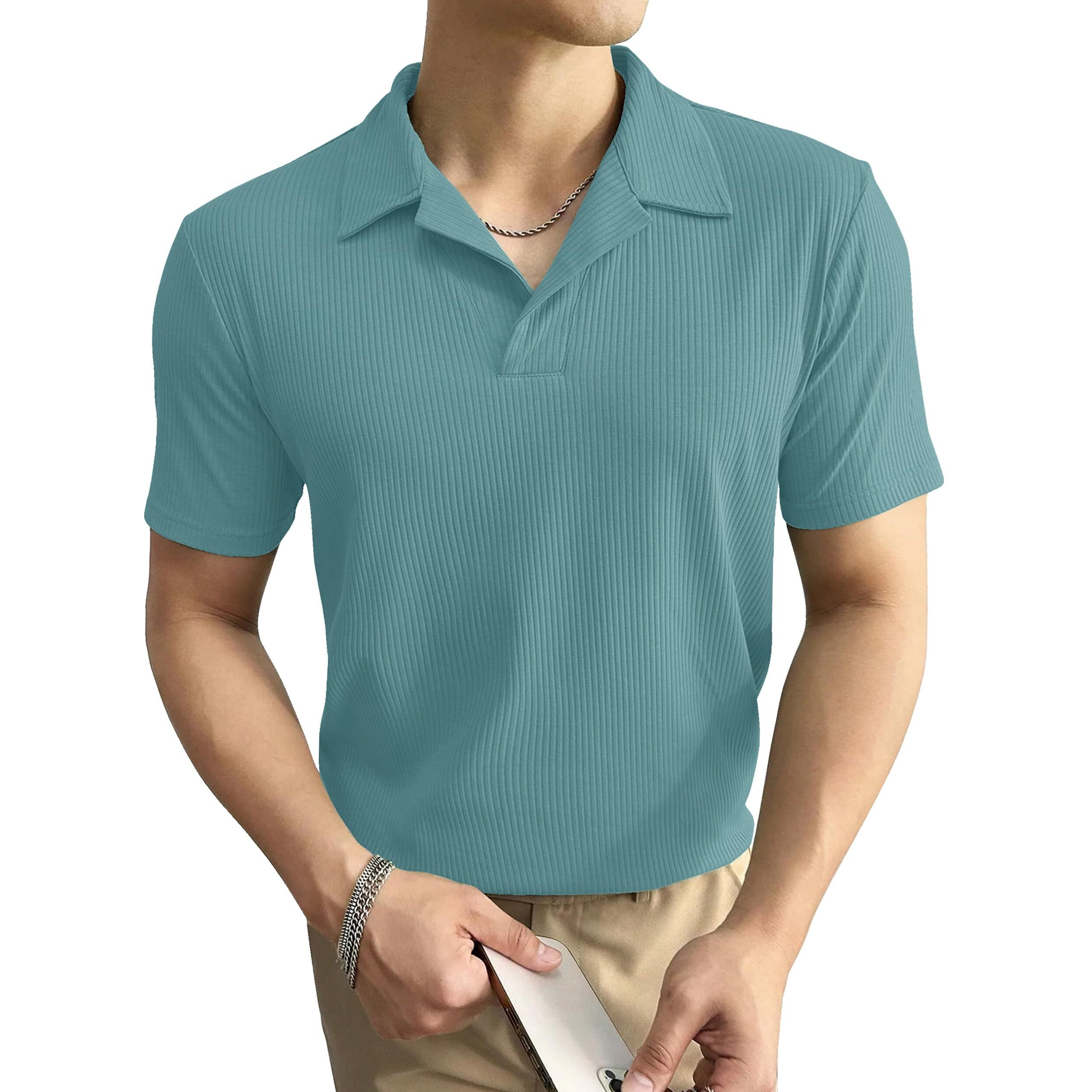 I ENTERPRISE Cotton Blend Regular Fit Round Spread Collar Solid Short Sleeve T-Shirt for Men & Boys Color - Rama Size -L