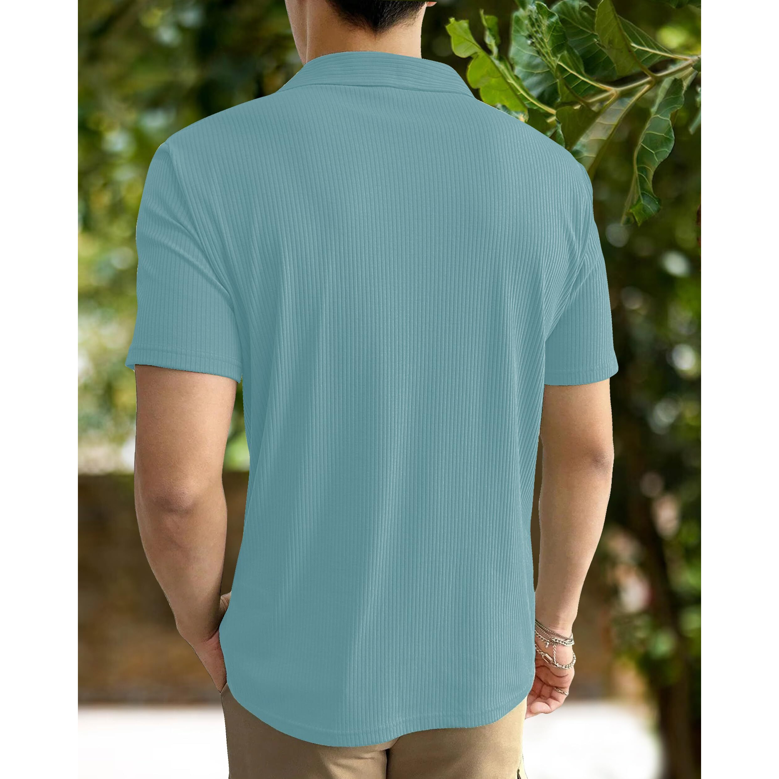 I ENTERPRISE Cotton Blend Regular Fit Round Spread Collar Solid Short Sleeve T-Shirt for Men & Boys Color - Rama Size -L